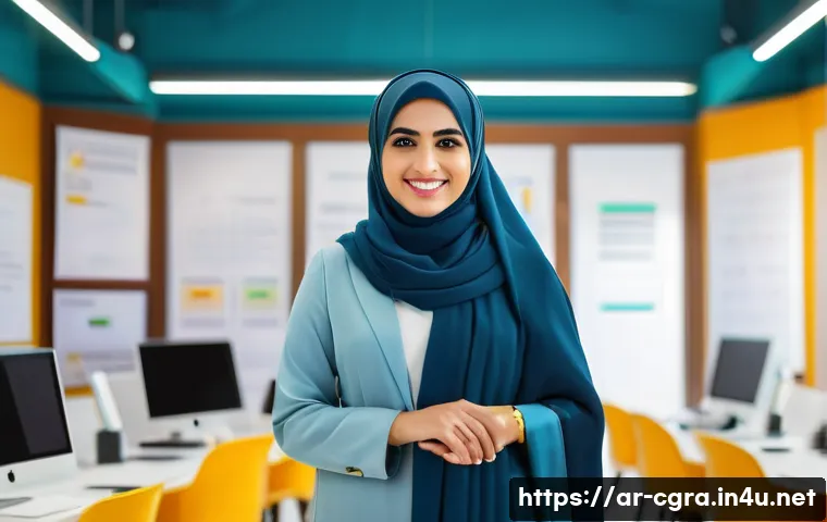 컴퓨터그래픽스운용기능사 자격증 취득 후 전문 강사 도전 - A confident and inspiring Arab female graphic design trainer, elegantly dressed in modest, modern at...